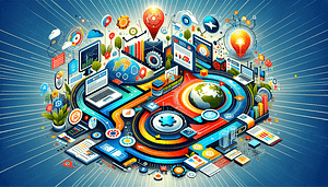 Image captivante et informative représentant un guide complet pour la réussite de projets numériques, avec des éléments tels qu'un plan de route numérique, des stratégies clés, des icônes de technologie, et une ambiance d'innovation et de succès, dans un design dynamique et moderne.